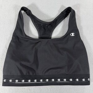 Champion Womens Black Racerback Logo Band Medium Impact Sports Bra Size Small